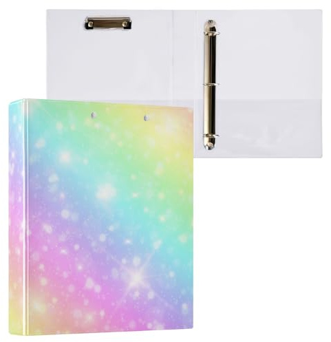 Ordner mit 3 Ringen, 3,8 cm, glitzernd, Regenbogenfarben, dekorativer Drei-Ringordner für 200 Blatt, grundlegender Ordner-Organizer für Arbeit, Schule, Büro, 1 Packung