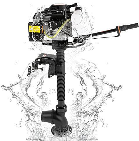 Bootsmotor mit Außenbord, Wasserkühlung, 180 Grad Lenkung, Griff aus Gummi, 4 Stroke 4 PS, 4500 – 5500 U/min, geeignet für Schlauchboote, Fischerboote