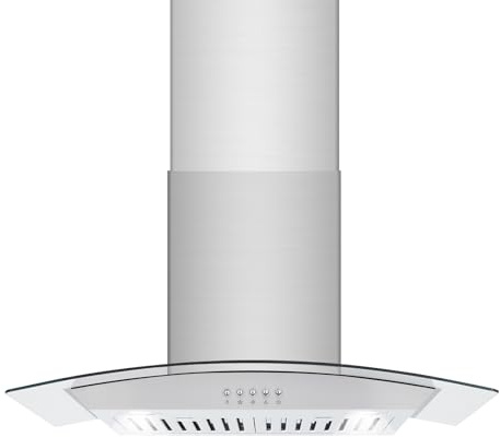 GarveeTech Island Range Hood 30 in 450 CFM 3-Speed Fan and LED Lights, Wall Mount Kitchen Hood, Stainless Steel Chimney and Baffle Filter, for Ductless/Ducted Convertible Stove Kitchen
