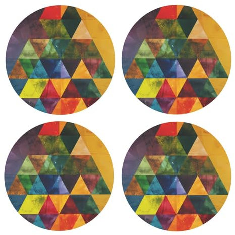 Bunte geometrische bedruckte abgerundete Untersetzer für Getränke, saugfähig, 4 Stück, für Tee, Kaffee, Holz, leichte und hitzebeständige Untersetzer mit Korkboden für Schutz Zuhause
