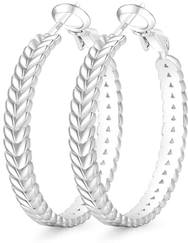 PABBEU Ohrringe Schwarz Silber 925 Creolen, Hypoallergen Schwarz Groß Sterling Silber Ohrringes Silber Ohrringe, Bequem Leichte Silberne Ohrringes für Damen 50MM
