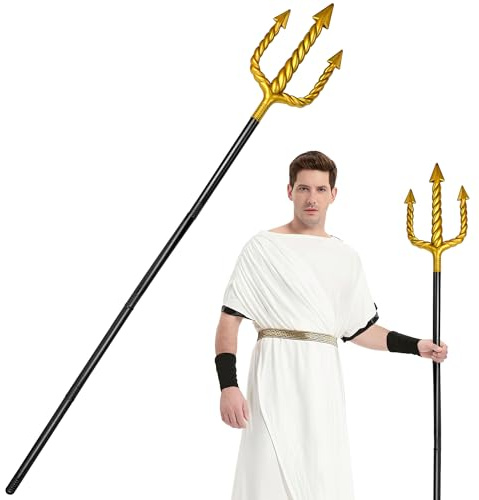 Amlisia 152CM Gold Dreizack, Dreizack Prop Teufel Pitchfork Staff Spielzeug König Neptun Kostüm Zubehör für Erwachsene Kinder Karneval Mottoparty Cosplay (Yellow)