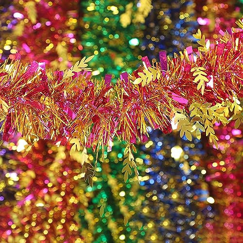 Blausky 3 Stück Lametta Girlande Weihnachten,Metallic Garland Glitzernde Hängende Dekoration,Weihnachtsgirlande,Folien Girlande für Christbaumschmuck Advents- und Weihnachtsdeko,Rosarote Weizenähren