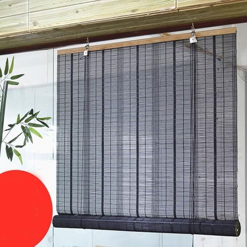 Tenda a rullo in bambù, con sollevatore senza fili, per porte e finestre, tenda filtrante per interni, stile retrò, montaggio su binario, 100 x 130 cm