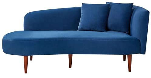 Beliani Chaiselongue Samtstoff blau mit Kissen Lehne Rechtsseitige modern Chaumont