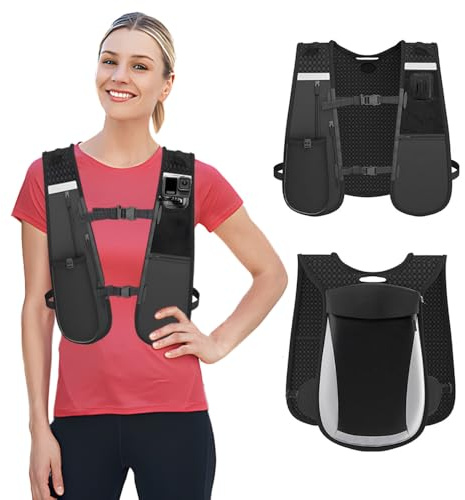 Ultraleicht Laufweste, Laufweste für Damen und Herren, Reflektierend, 7 Taschen, Schnell trocknend, 2L, Verstellbare Running Vest, mit Action-Kamera Halterung, für Radfahren Camping Wandern Joggen