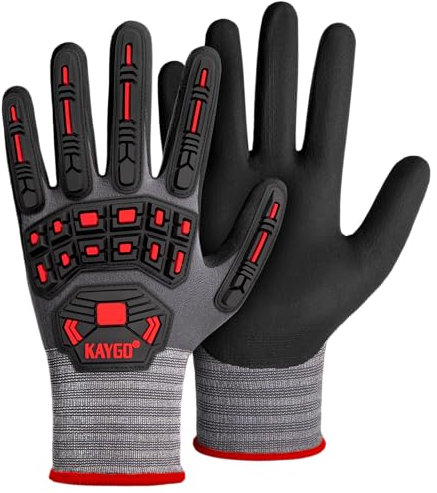 KAYGO Anti Impact Work Gloves with TPR Protection 3 Pairs, MicroFoam Nitrile Coated Grip, Impact Reducing Safety Gloves, Ideal for Automotive, Warehouse, Construction, DIY, KG18NT (Grey, S)