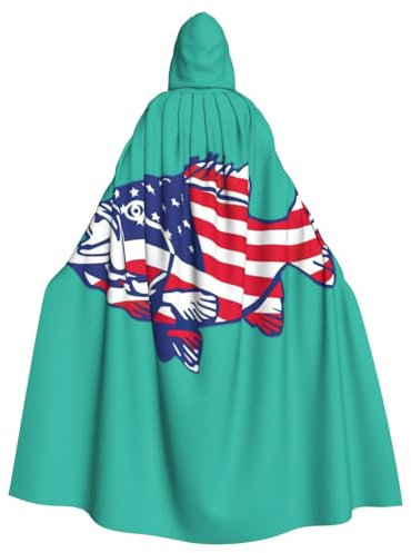 EdWal Kapuzenumhang mit amerikanischer Flagge, patriotischer Fischer-Druck, Halloween-Umhang für Party, Cosplay, Kostüme, Zauberer, Kapuzenmantel