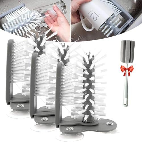 Emboadlie - Limpiador de vasos de doble cara, cepillo de limpieza de ventosa para fregadero, cepillo de limpieza de tazas de agua desmontable de doble cara con base de succión, para vaso, botella de