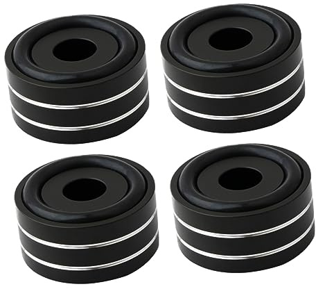 Piedini Antivibrazione per Speaker e Amplificatore, 4 Pezzi | Lega di Alluminio Nera, Montaggio Semplice, Antiscivolo e Protezione, per Audio Domestico e Base Stabile