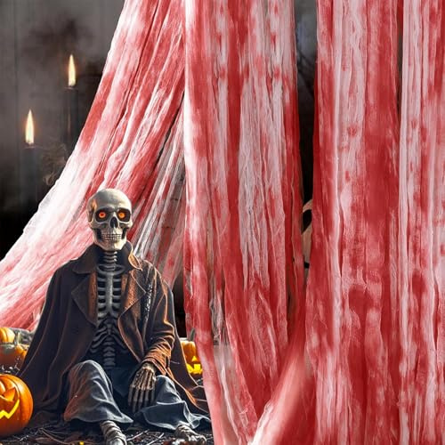 AIXIMA 215 x 500 cm Halloween Gruselige Tuch, Gruseliges Käsetuch,Halloween Deko Stoff,Halloween Dekoration Gruselig Vorhang,Horror Halloween Party Dekoration,Halloween Gruseliges Tuch Dekorationen
