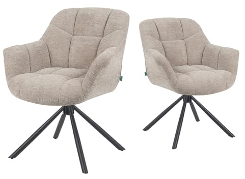DUBI Möbel Esszimmerstühle 2er Set 360° drehbar mit Taschenfederkern, hoher Sitzkomfort, bis 150 kg belastbar, Stoff Greige, Robustes Metall-Kreuzgestell, modernes Design, Modell Mika-Luka