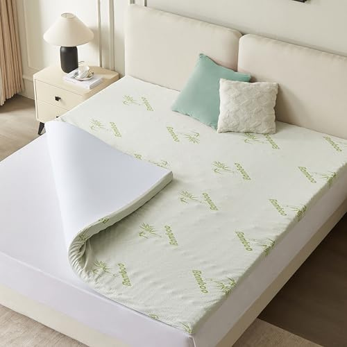 CASABEL Surmatelas 140 x 190 cm Mousse à Memoire de Forme 5 cm + Housse en Bambou - sur-Matelas Double - Zones Ergonomiques de Soutien - Gel Infusé Bleu - pour Matelas, Clic Clac, BZ