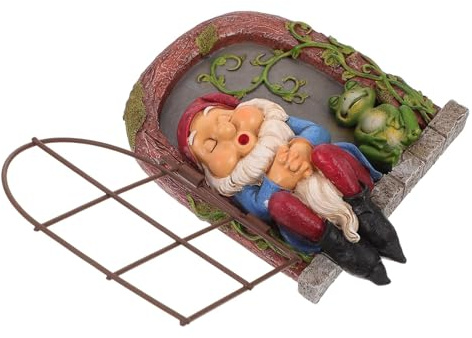 ORFOFE Décoration Résine GNOME Endormi et Grenouille Sculpture Nain Originale pour Jardin Ornement et Accessoire Unique pour Extérieur et Intérieur