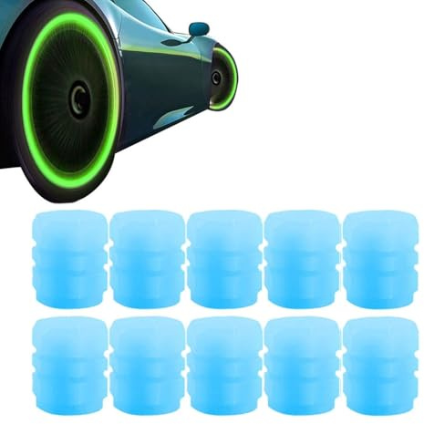 10 Stück Fluoreszierende Reifenventilkappen, Ventilkappen Auto Leuchtend, Auto Leuchtende Ventildeckel, Universelle Fluoreszierende Autoreifen Ventilkappen für PKW, SUV, Motorrad, Fahrrad (Blau)