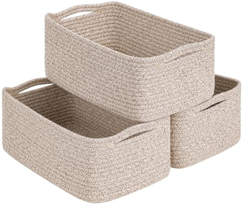 TIMEYARD 3er Set Aufbewahrungskorb Geflochten 33x20x13cm Weiß Braun | Vielseitige Regalkörbe für Handtücher, Spielzeug und Hundezubehör. Ideal für Wohnzimmer und Badezimmer