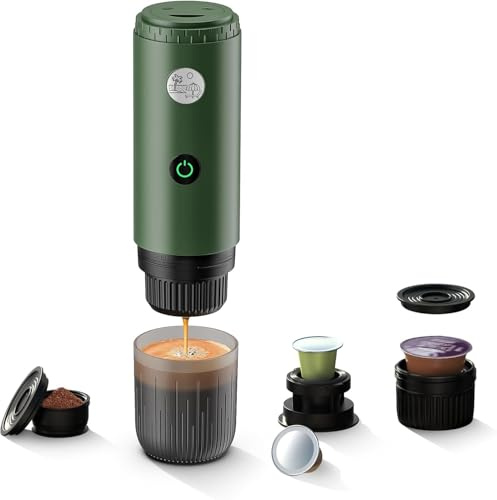 BENFUCHEN 3-in-1 Portable Electric Espresso Machine Self-Heating,Green | 19 Bar USB-C Travel Coffee Maker for Nespresso Pods/Dolce Gusto Pods/Grounds,for Camping/RV/Hiking