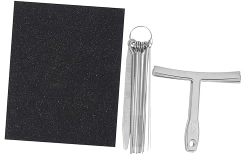 Alasum Kit de Herramientas de Reparación para Guitarra Eléctrica y Acústica Calibrador de Radio, Lija y 19 Piezas de Aleación para Músicos y Usuarios de Instrumentos