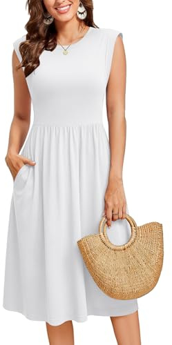Zeagoo Robe d'été pour femme, sans manches, col rond, robe midi, robe de loisirs, coupe trapèze, robe tunique, taille haute, robe de plage avec poche