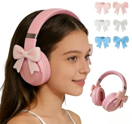 Cat Ears for Headset, Universal Headset Ears Attachment, Cute Kitty Ears Decoration with Adjustable Silicone Strap, Cat Ears Headphones for 2.8-3.5 cm Circumference (Pink, Bow)