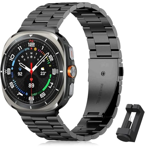 WindRen metallarmband kompatibelt med Samsung Galaxy Watch Ultra armband 47 mm (2025/2024), byte ersättning metallarmband med snabbkoppling för kvinnor och män, svart