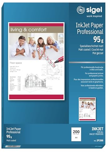 SIGEL InkJet Papier A4 95 g matt 200 Blatt Professional | IP288, Spezialbeschichtet für Präsentationen, Flyer und Geschäftsdokumente
