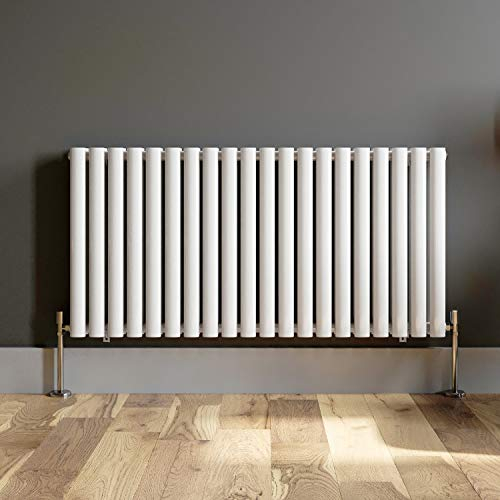 iBathUK | 600 x 1200 mm White Column Designer Radiator Horizontal Double Oval Panel