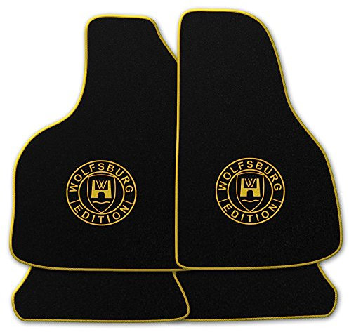 Autoteppich Stylers Q100_WOB-202-013 Passform Fußmatten mit Druck Wolfsburg Edition (WOB) und Rand in Gold