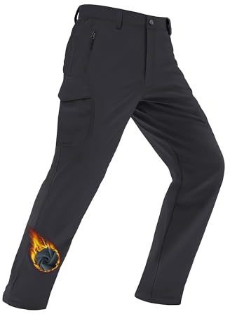 MAGCOMSEN Snowboard Pants for Men Waterproof Warm Fleece Lined Cold Softshell Hiking Ski Thermal Pants Cargo Black, 34
