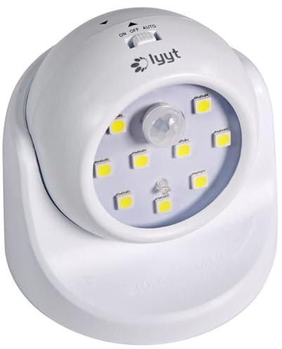 Lyyt Wireless LED Motion Sensor Light IP20 Battery Powered Indoor Wall Light for Shed Attic & Sheltered Outdoor Spot Ergonomic Design Easy Install White