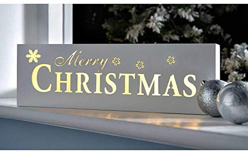 Masonanic LED-beleuchtete Weihnachtsschild-Dekoration, Tischleuchte, Fensterleuchte, Wandleuchte, 38,1 cm, elegante weiße Holzlichter, batteriebetrieben