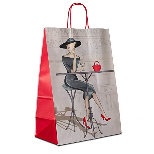 100 x Papiertüten Motiv: Elegance 32+17x44 cm | Papiertragetaschen mit Kordel | Kraftpapiertüten | Papiertaschen mittel | HUTNER