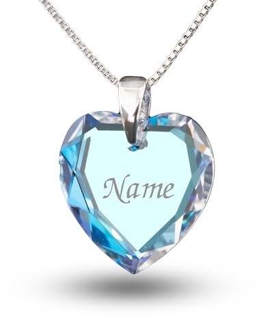 Personalisierte Namenskette 925 Silber mit Swarovski Elements Herzanhänger und individueller Namensgravur