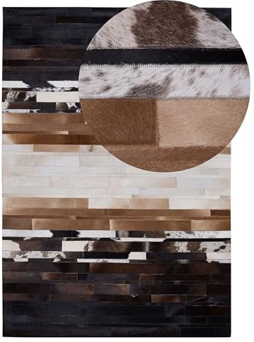 Beliani Teppich Kuhfell schwarz und beige 160 x 230 cm Patchwork handgefertigt Dalyan