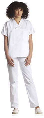Tecno Hospital CASACCA OSPEDALIERA, OSS, ESTETICA INFERMIERE, MEDICO, SANITARIO, LABORATORIO 2 TASCHE ANTERIORI CON TASCHINO, SPACCHI LATERALI, SCOLLO A V, UNISEX (BIANCO, XL)