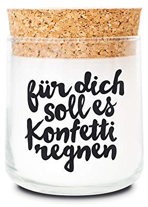 FEEL GOOD CANDLE - Scented candle in glass - candle with motif as a gift for women and for decoration (confetti, sandalwood)