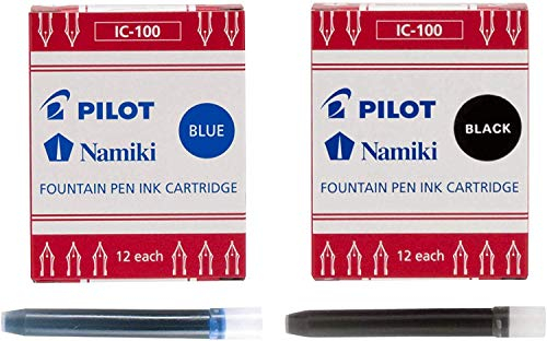 PILOT Namiki IC100 Fountain Pen Ink Cartridge (Pack of 24, Black/Blue)