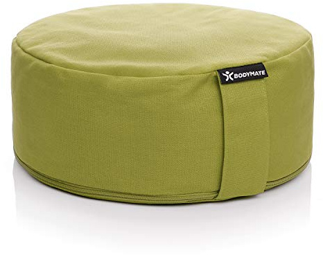BODYMATE Yogakissen rund 31cm Durchmesser 13cm hoch mit Buchweizen-Spelz Füllung – Maschinenwaschbarer Bezug aus 100% extra dicker Baumwolle – Meditationskissen – Sitzkissen