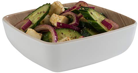 APS Frida, ciotola in melamina quasi infrangibile, robusta ciotola in plastica, 12,5 x 12,5 x 4,5 cm, ciotola per cereali, interno effetto legno, esterno bianco, lavabile in lavastoviglie