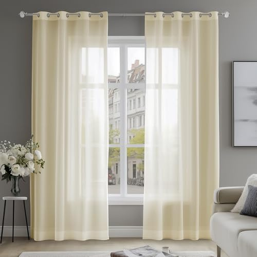 Deconovo Gardin Voile gardin transparent öljettgardin 245 x 140 cm gräddvit set om 2