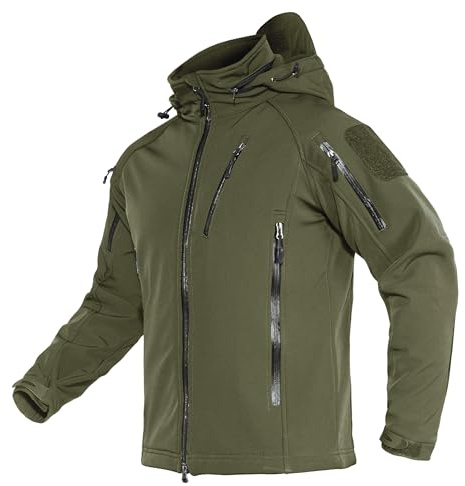 TACVASEN Uomo Giacca Softshell Resistente All'acqua e al Vento Invernale da Esterno con Tasche Multiple, Verde, XXL