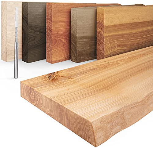 LAMO Manufaktur Schweberegal Holz mit unsichtbarer Befestigung | Wand Regal 60cm breit für Badezimmer, Flur, Küche | Farbe: Natur, Kante: natürlich | Massivholz, modernes Design, Schwebende Optik