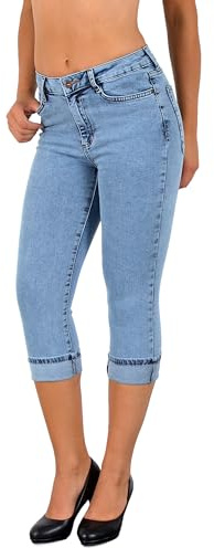 ESRA Damen Capri Jeans Hose Damen Caprihose 3/4 Jeans-Hose kurz bis Übergröße C15