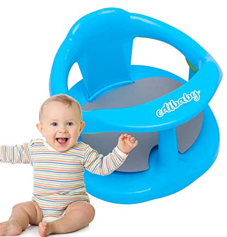 Edibaby, Asiento Bañera para Bebe de 6 a 24 Meses, Silla con 4 ventosas, Antideslizante con Reposabrazos y Respaldo Alto, Soporta hasta 30kg (Azul)