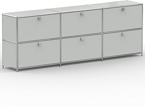 SYSTEM8X Sideboard 02003 Lichtgrau 227x40x80cm - Modernes Chrom Design mit 6 Klappen, Stellfüße - Für Wohnzimmer, Büro, Praxis
