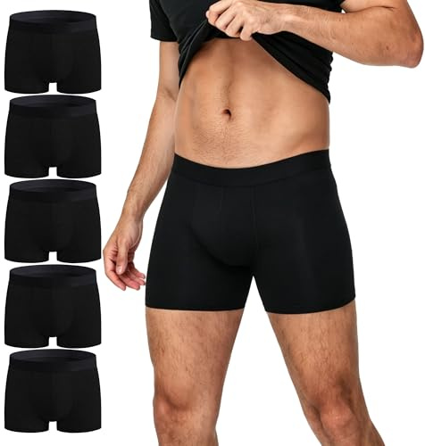 Battewa Calzoncillos tipo bóxer para incontinencia urinaria reutilizable para hombres, con área de absorción frontal para protección contra fugas, 50 ml, color negro (grande, paquete de 5)