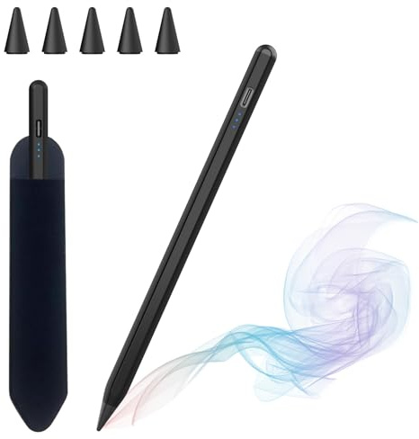 Pencil für Apple ipad, Stylus Stift für iPad 2018-2026 Palm Rejection | Schnellladung, Neigungssensitivität für iPad 11 A16/10/9/8/7/6, Mini 6/5, Air 5/4/3/M2/M3/M4, Pro 3/4/5/6/M4 Gen, Schwarz