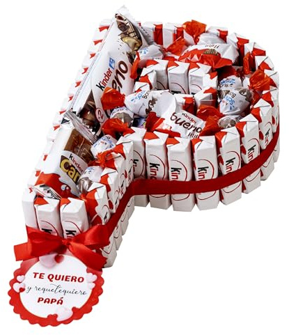 Onza Regalo dia del padre Original - Cesta Chocolates Kinder ''P'' de Papá - Kinder Bueno Pack para regalar: Kinder Chocolate, Happy Hippo, Cards, Schokobons - Regalos originales para hombre