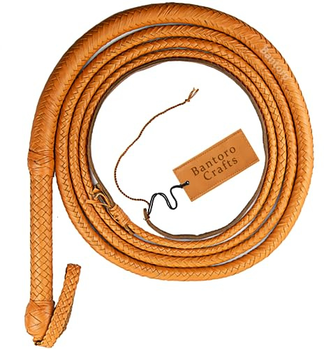Fouet en Cuir de Kangourou Fouet 16 Tresses Brins Cuir tressé Ventre de Fouet Robuste et Rembourrage en Cuir à l'intérieur Equitation Fouet craquant Fort