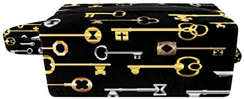 Schminktasche mit Reißverschluss Reisekosmetiktasche Schminktasche,Goldener und silberner Schlüssel,Kosmetik Organizer für Frauen